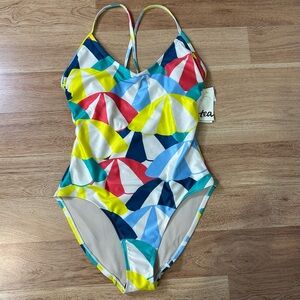 Tea Collection Women Beach Umbrellas Print One Piece Swimsuit New Size Medium